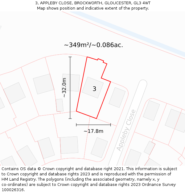3, APPLEBY CLOSE, BROCKWORTH, GLOUCESTER, GL3 4WT: Plot and title map