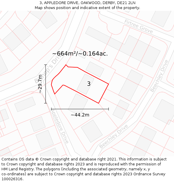 3, APPLEDORE DRIVE, OAKWOOD, DERBY, DE21 2LN: Plot and title map