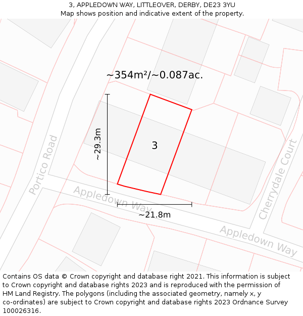 3, APPLEDOWN WAY, LITTLEOVER, DERBY, DE23 3YU: Plot and title map