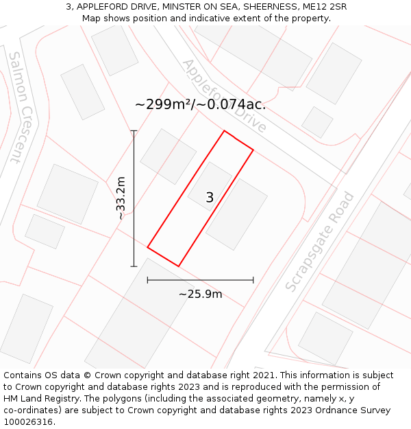 3, APPLEFORD DRIVE, MINSTER ON SEA, SHEERNESS, ME12 2SR: Plot and title map