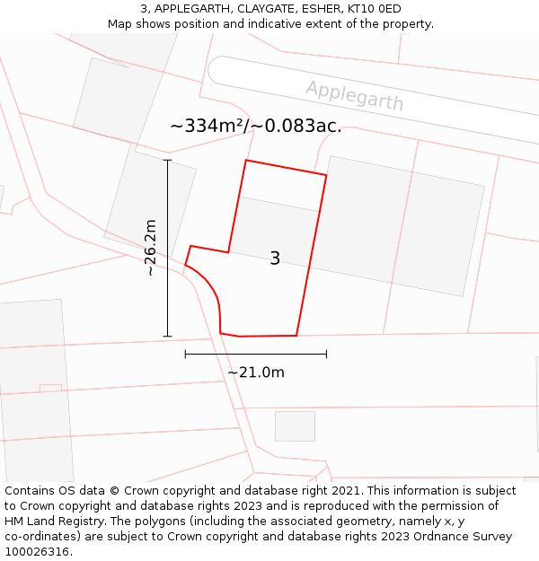 3, APPLEGARTH, CLAYGATE, ESHER, KT10 0ED: Plot and title map