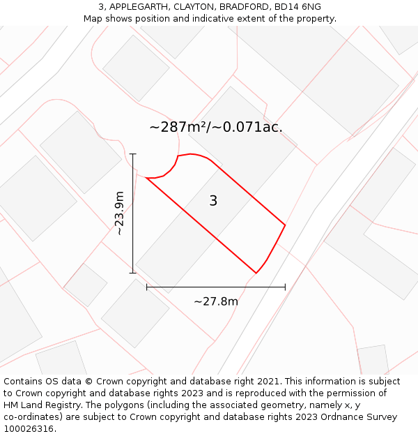 3, APPLEGARTH, CLAYTON, BRADFORD, BD14 6NG: Plot and title map