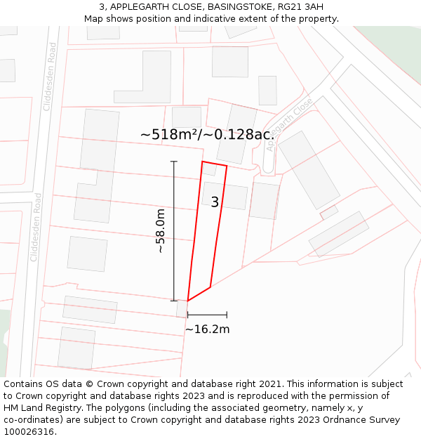 3, APPLEGARTH CLOSE, BASINGSTOKE, RG21 3AH: Plot and title map