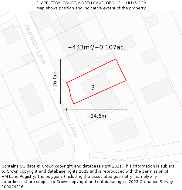 3, APPLETON COURT, NORTH CAVE, BROUGH, HU15 2GA: Plot and title map