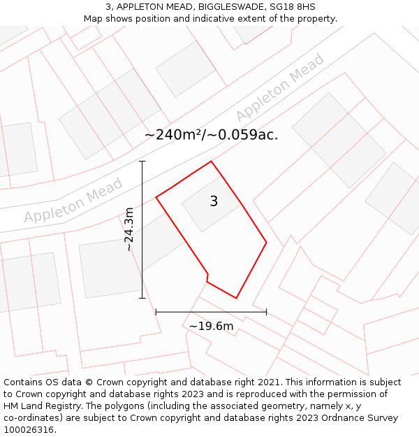 3, APPLETON MEAD, BIGGLESWADE, SG18 8HS: Plot and title map