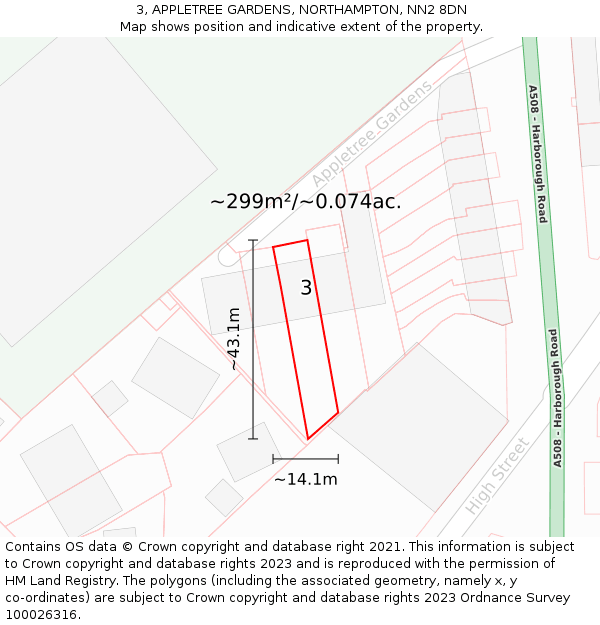 3, APPLETREE GARDENS, NORTHAMPTON, NN2 8DN: Plot and title map