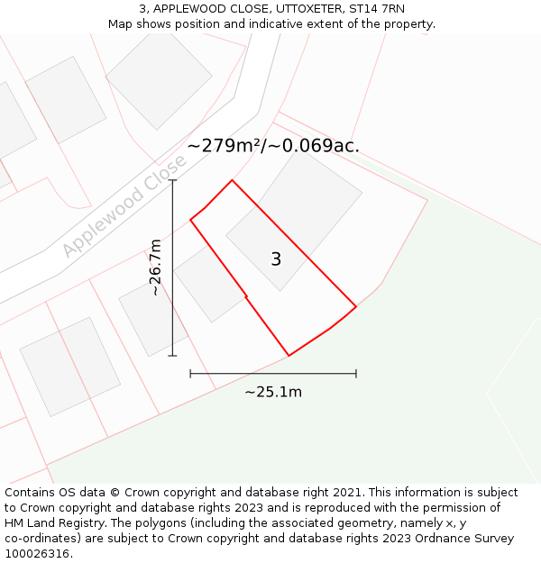 3, APPLEWOOD CLOSE, UTTOXETER, ST14 7RN: Plot and title map