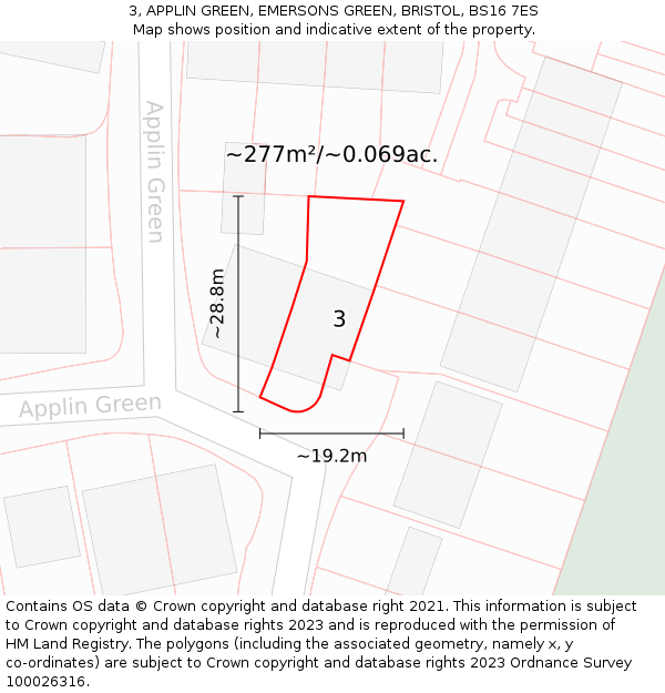 3, APPLIN GREEN, EMERSONS GREEN, BRISTOL, BS16 7ES: Plot and title map