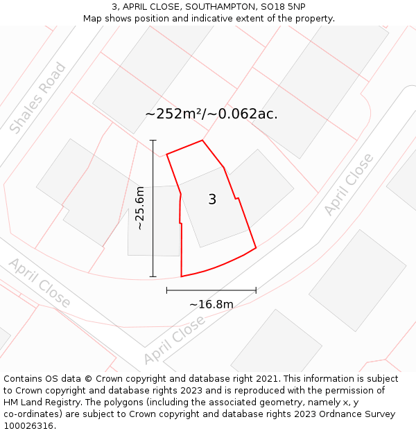 3, APRIL CLOSE, SOUTHAMPTON, SO18 5NP: Plot and title map