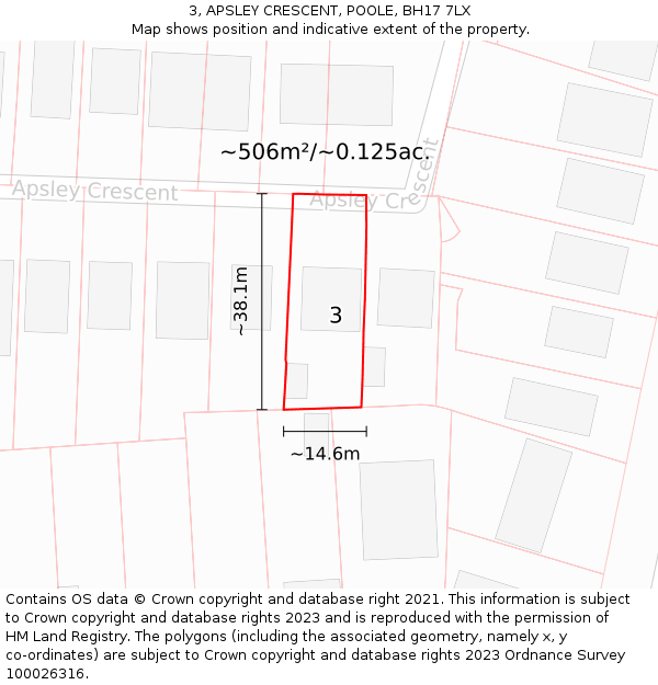 3, APSLEY CRESCENT, POOLE, BH17 7LX: Plot and title map