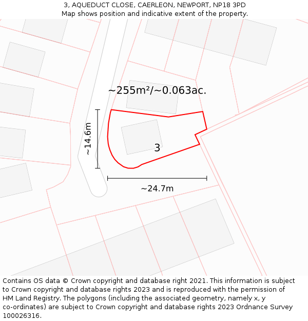 3, AQUEDUCT CLOSE, CAERLEON, NEWPORT, NP18 3PD: Plot and title map