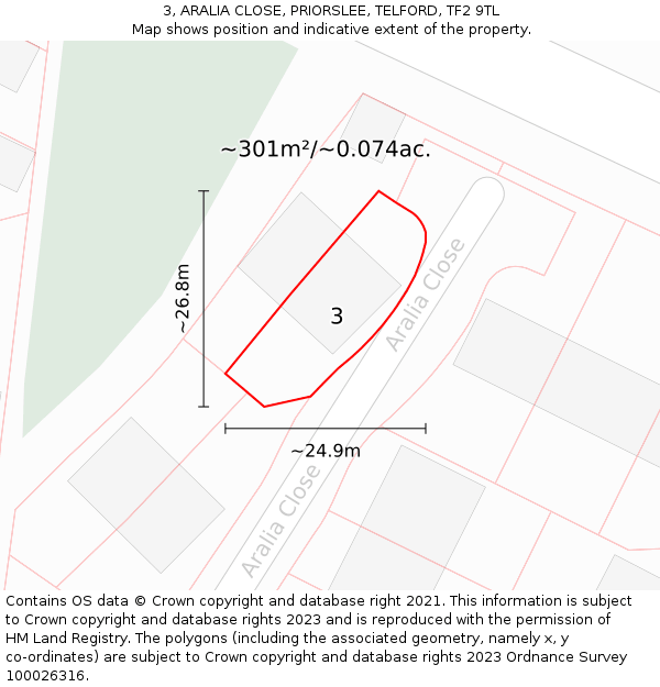 3, ARALIA CLOSE, PRIORSLEE, TELFORD, TF2 9TL: Plot and title map