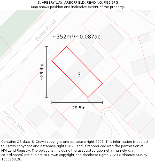 3, ARBERY WAY, ARBORFIELD, READING, RG2 9FG: Plot and title map