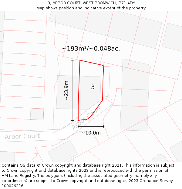 3, ARBOR COURT, WEST BROMWICH, B71 4DY: Plot and title map