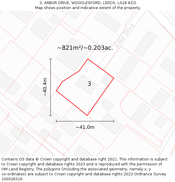 3, ARBOR DRIVE, WOODLESFORD, LEEDS, LS26 8ZG: Plot and title map