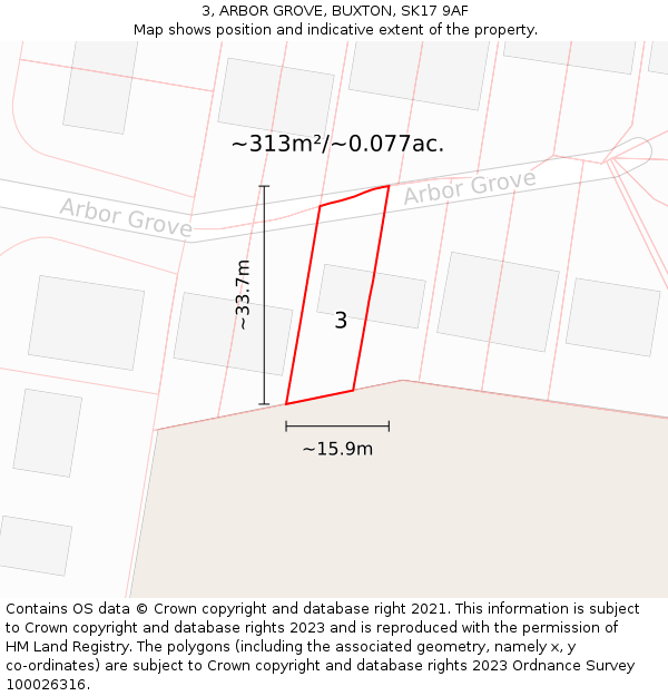3, ARBOR GROVE, BUXTON, SK17 9AF: Plot and title map