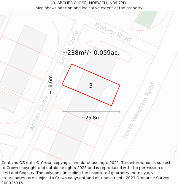 3, ARCHER CLOSE, NORWICH, NR6 7PD: Plot and title map
