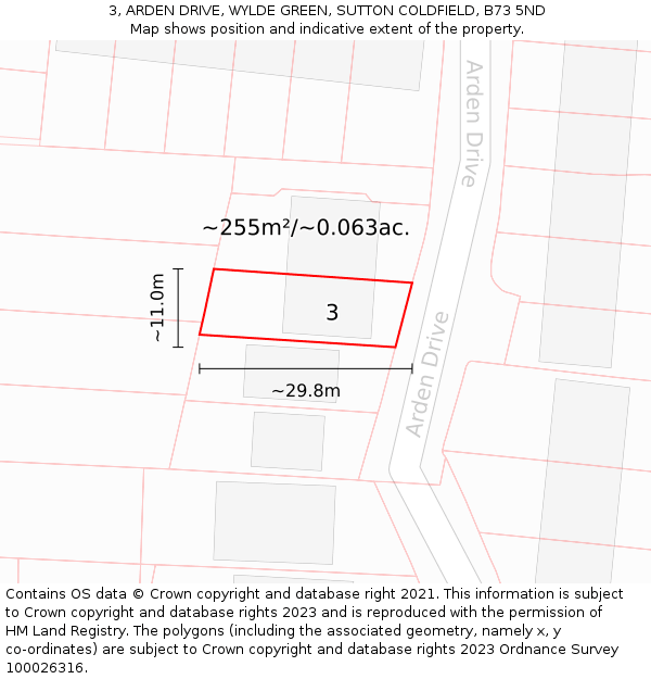 3, ARDEN DRIVE, WYLDE GREEN, SUTTON COLDFIELD, B73 5ND: Plot and title map
