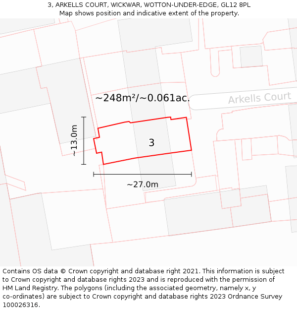 3, ARKELLS COURT, WICKWAR, WOTTON-UNDER-EDGE, GL12 8PL: Plot and title map
