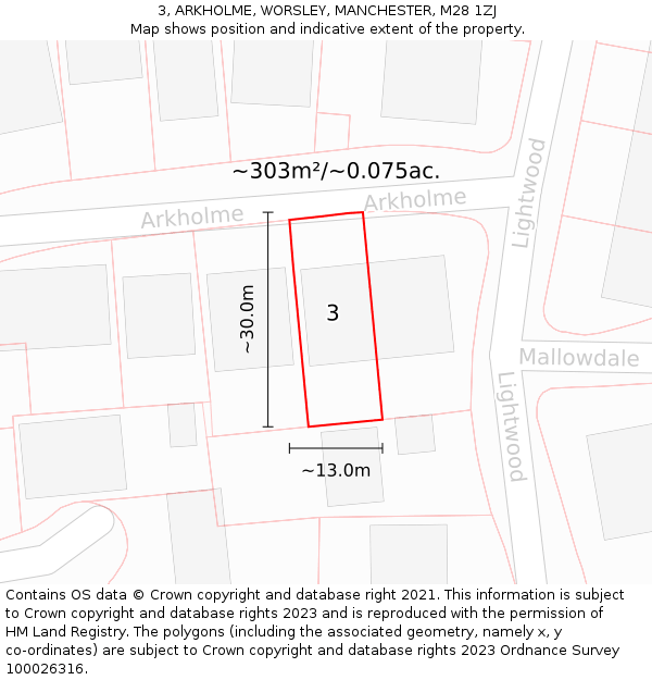 3, ARKHOLME, WORSLEY, MANCHESTER, M28 1ZJ: Plot and title map