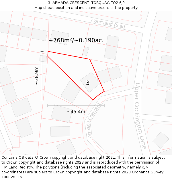 3, ARMADA CRESCENT, TORQUAY, TQ2 6JP: Plot and title map