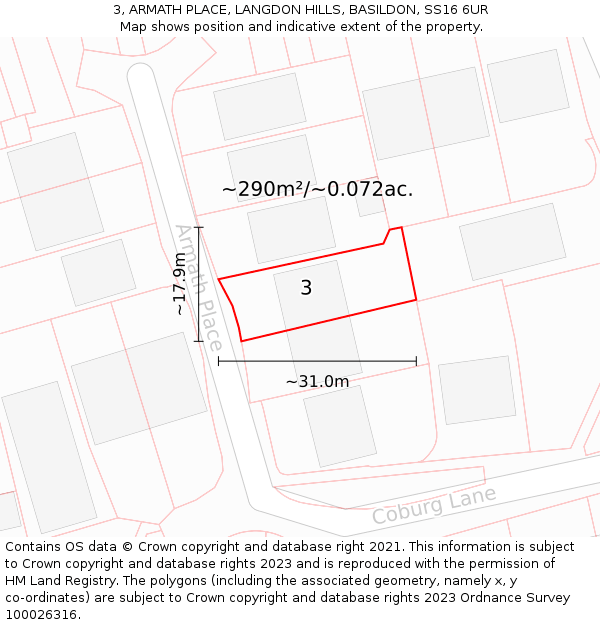 3, ARMATH PLACE, LANGDON HILLS, BASILDON, SS16 6UR: Plot and title map