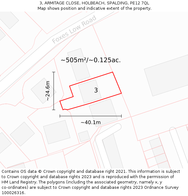 3, ARMITAGE CLOSE, HOLBEACH, SPALDING, PE12 7QL: Plot and title map