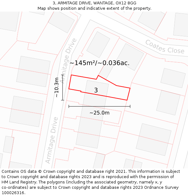 3, ARMITAGE DRIVE, WANTAGE, OX12 8GG: Plot and title map