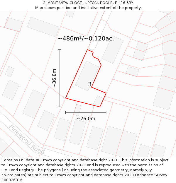 3, ARNE VIEW CLOSE, UPTON, POOLE, BH16 5RY: Plot and title map