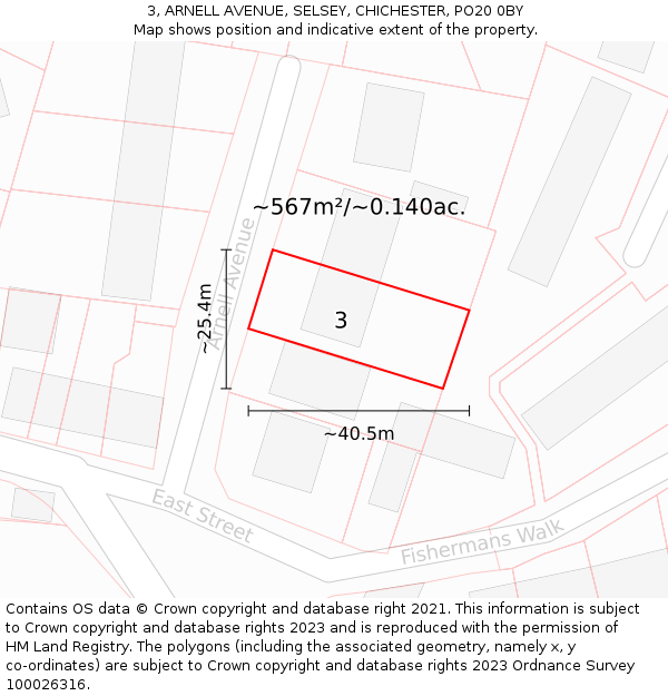 3, ARNELL AVENUE, SELSEY, CHICHESTER, PO20 0BY: Plot and title map