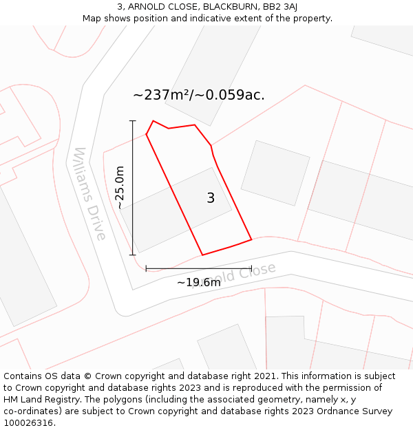 3, ARNOLD CLOSE, BLACKBURN, BB2 3AJ: Plot and title map