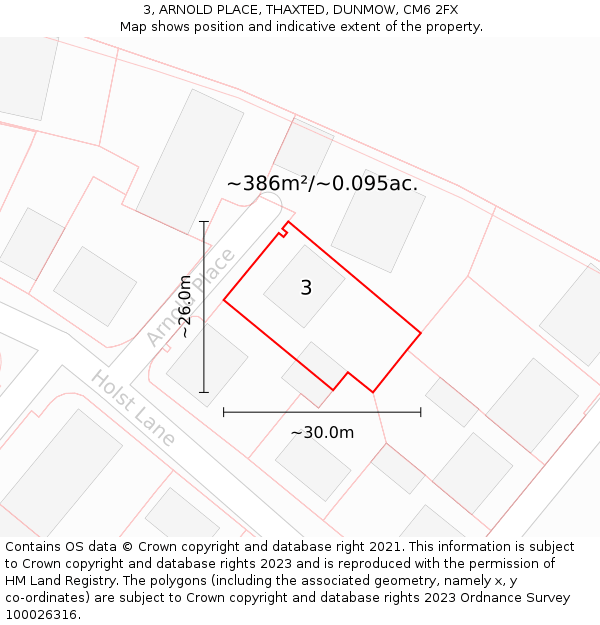 3, ARNOLD PLACE, THAXTED, DUNMOW, CM6 2FX: Plot and title map