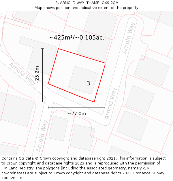 3, ARNOLD WAY, THAME, OX9 2QA: Plot and title map