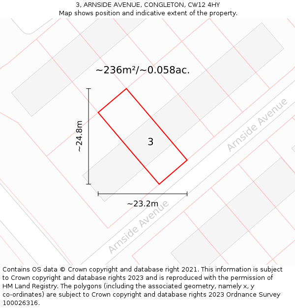 3, ARNSIDE AVENUE, CONGLETON, CW12 4HY: Plot and title map