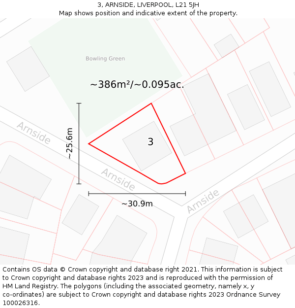 3, ARNSIDE, LIVERPOOL, L21 5JH: Plot and title map