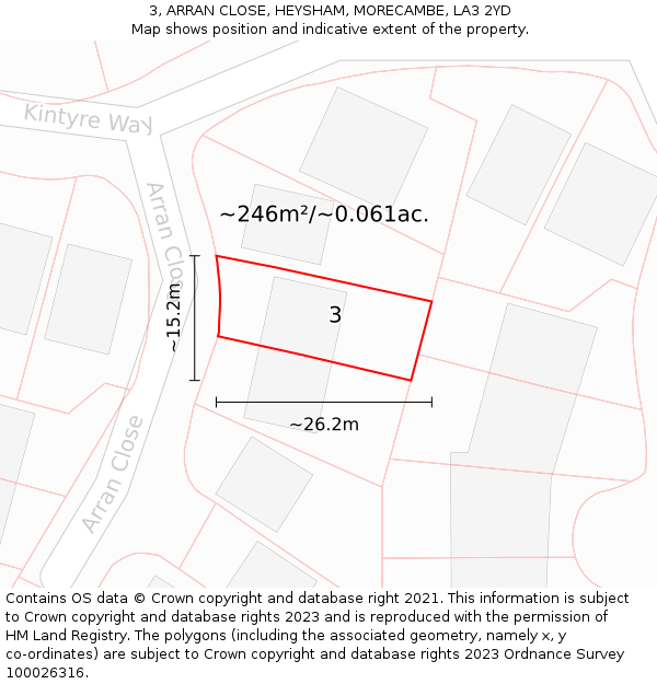 3, ARRAN CLOSE, HEYSHAM, MORECAMBE, LA3 2YD: Plot and title map