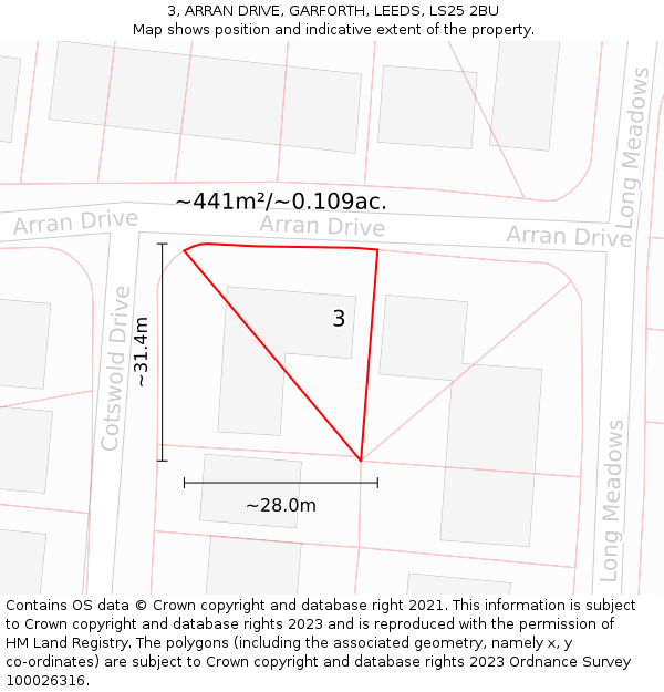 3, ARRAN DRIVE, GARFORTH, LEEDS, LS25 2BU: Plot and title map