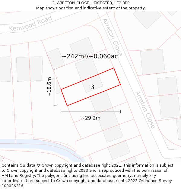 3, ARRETON CLOSE, LEICESTER, LE2 3PP: Plot and title map