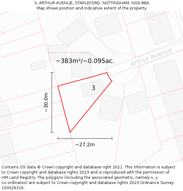 3, ARTHUR AVENUE, STAPLEFORD, NOTTINGHAM, NG9 8BA: Plot and title map