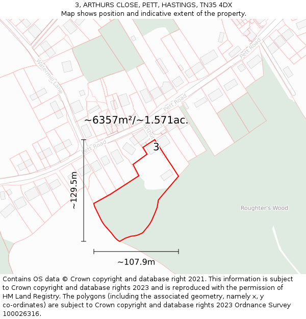 3, ARTHURS CLOSE, PETT, HASTINGS, TN35 4DX: Plot and title map