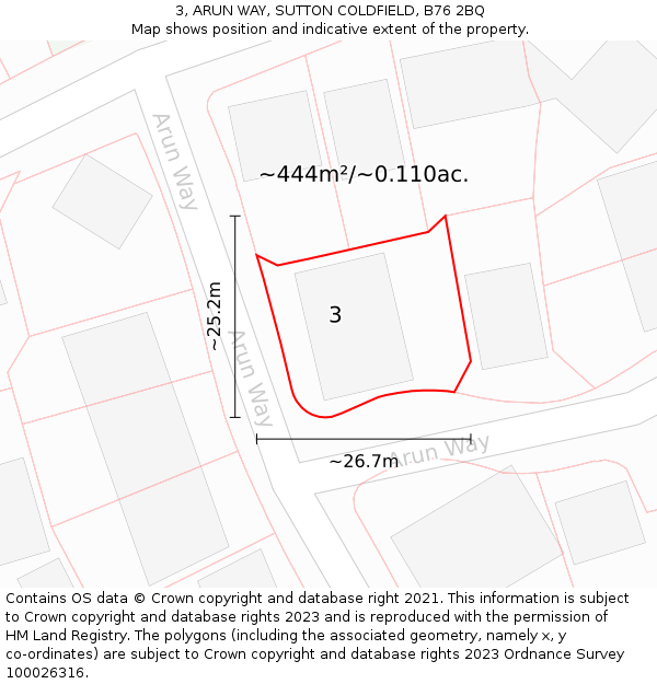 3, ARUN WAY, SUTTON COLDFIELD, B76 2BQ: Plot and title map