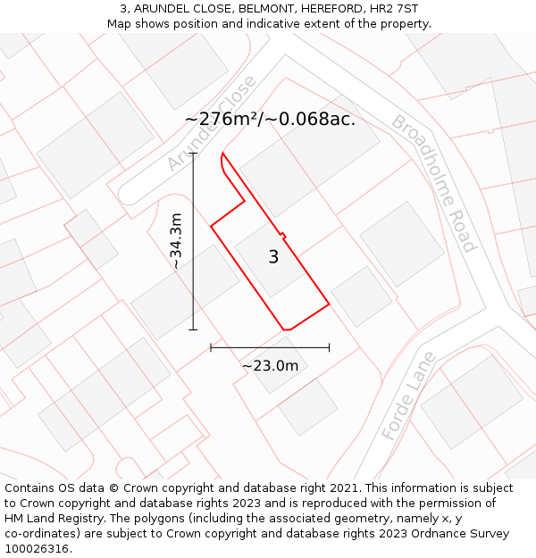 3, ARUNDEL CLOSE, BELMONT, HEREFORD, HR2 7ST: Plot and title map