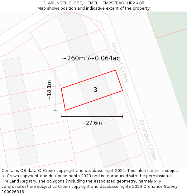 3, ARUNDEL CLOSE, HEMEL HEMPSTEAD, HP2 4QR: Plot and title map
