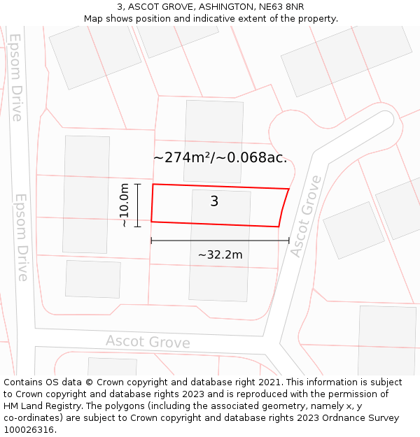 3, ASCOT GROVE, ASHINGTON, NE63 8NR: Plot and title map