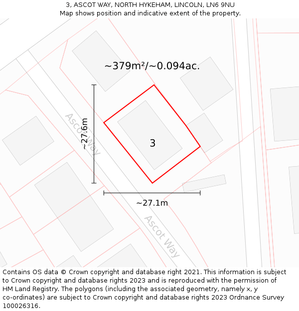 3, ASCOT WAY, NORTH HYKEHAM, LINCOLN, LN6 9NU: Plot and title map