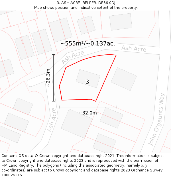 3, ASH ACRE, BELPER, DE56 0DJ: Plot and title map
