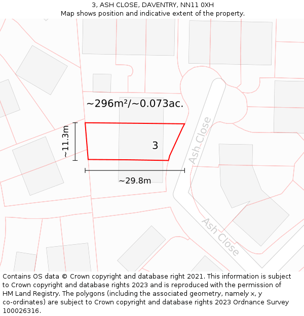 3, ASH CLOSE, DAVENTRY, NN11 0XH: Plot and title map