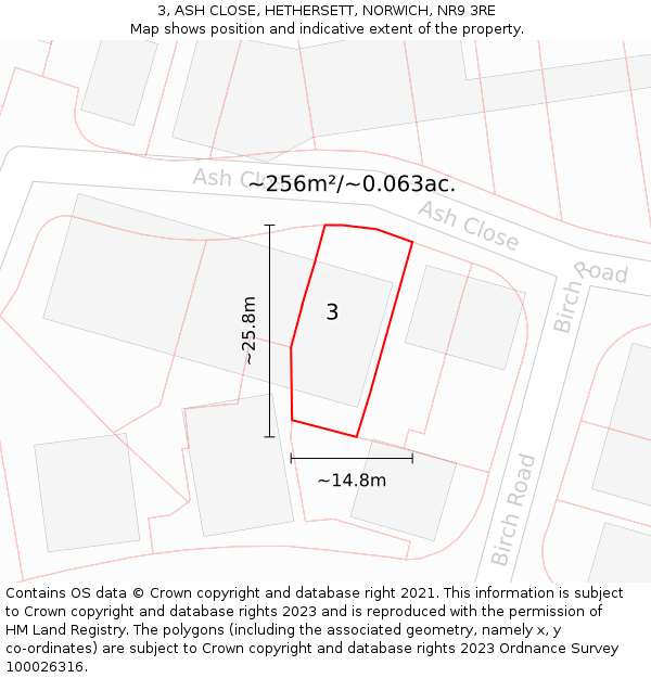 3, ASH CLOSE, HETHERSETT, NORWICH, NR9 3RE: Plot and title map