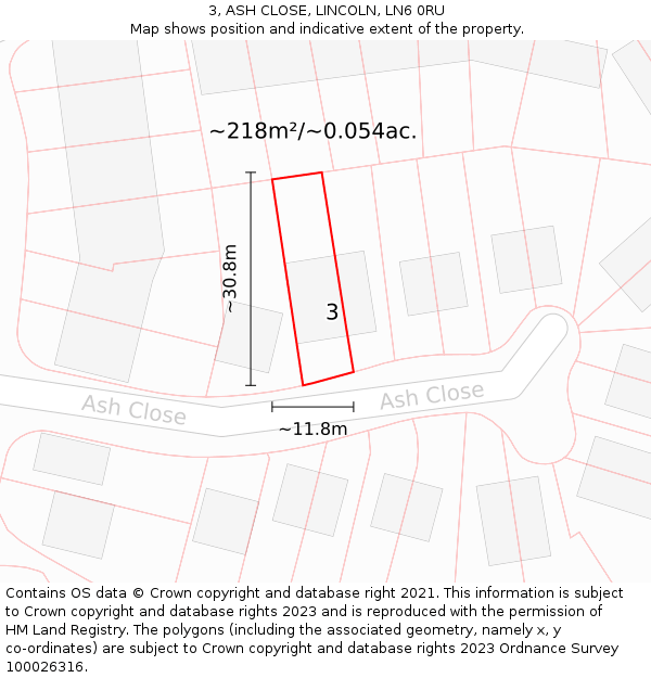 3, ASH CLOSE, LINCOLN, LN6 0RU: Plot and title map