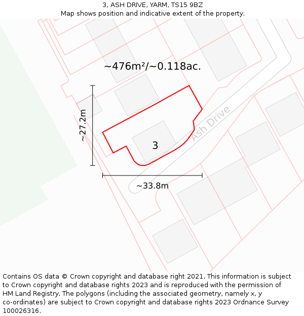 3, ASH DRIVE, YARM, TS15 9BZ: Plot and title map